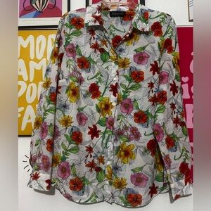Jones New York Collection Woman Floral Button-Up Blouse – S/M Pre-Owned